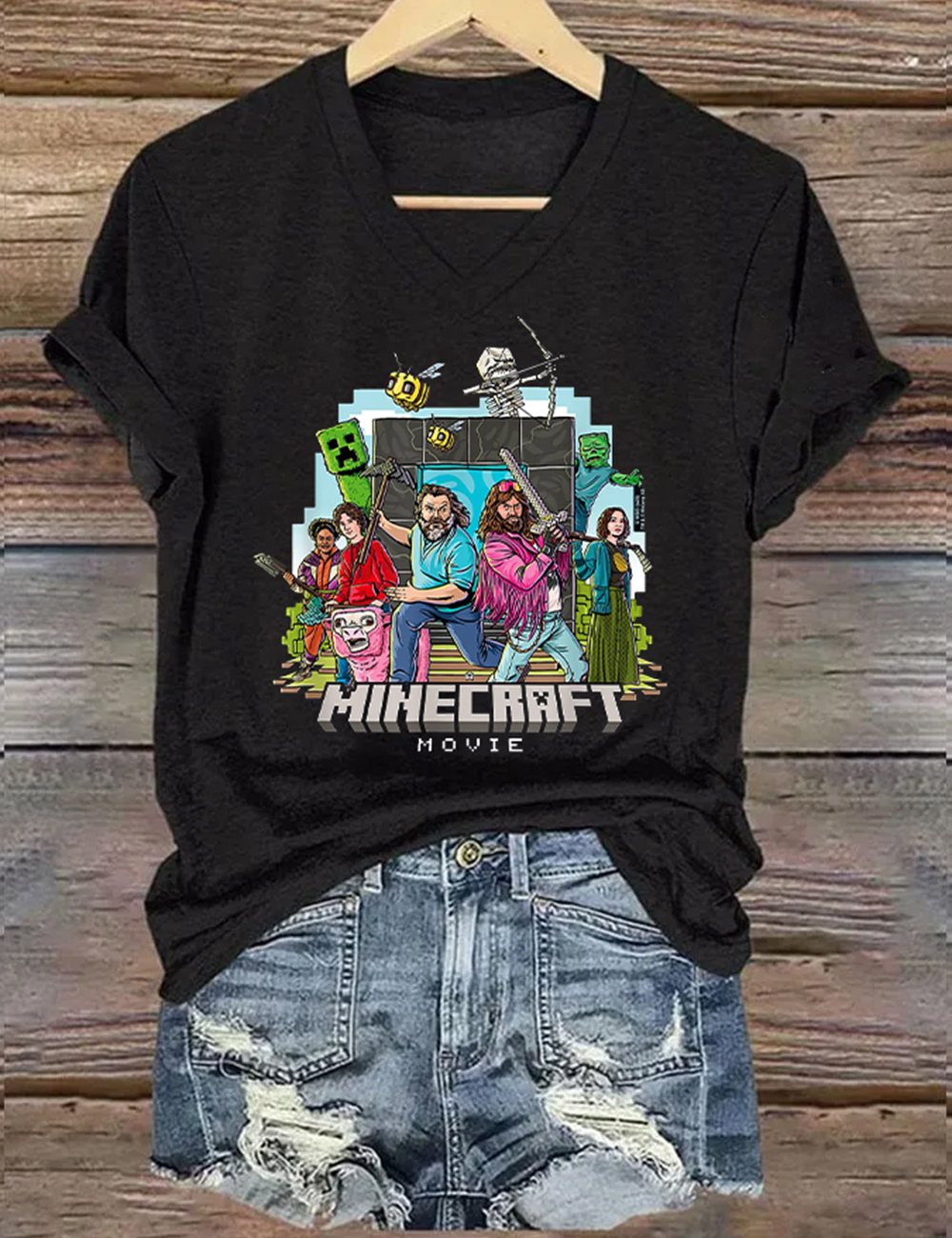 A Minecraft Movie Main Characters Group Shot Cartoon Style T-Shirt