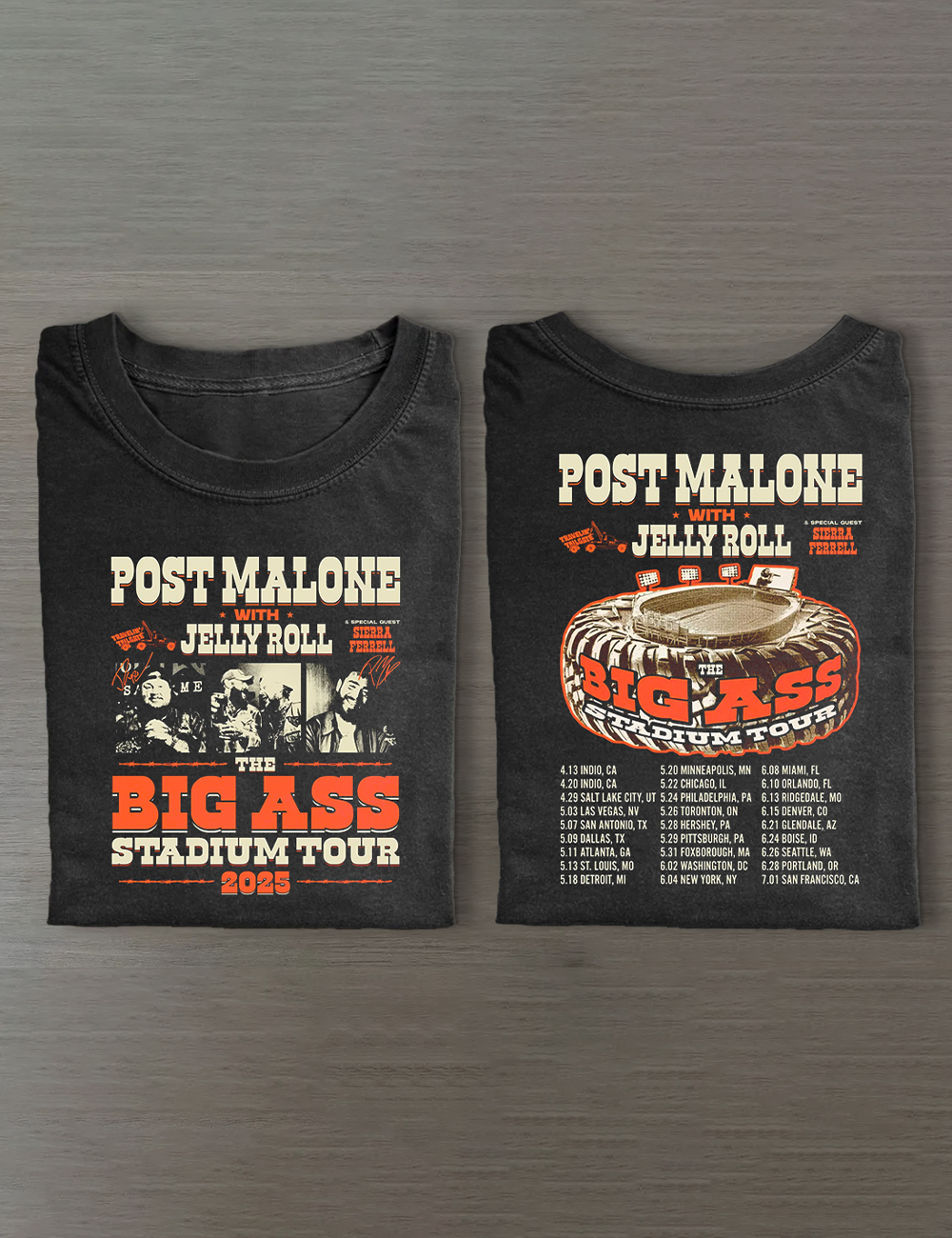 Post Malone Jelly Roll 2025 Concert T-Shirt