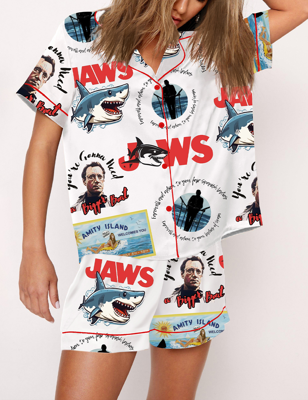 Women's Jaws Captain Quint Chief Brody Amity Island Print Pajama Set