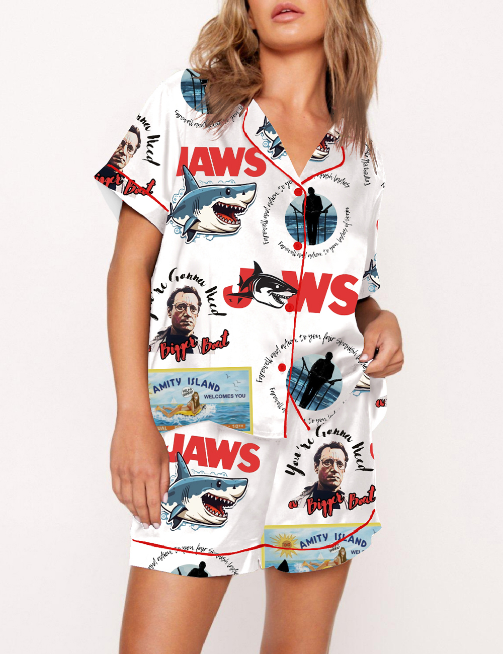 Women's Jaws Captain Quint Chief Brody Amity Island Print Pajama Set