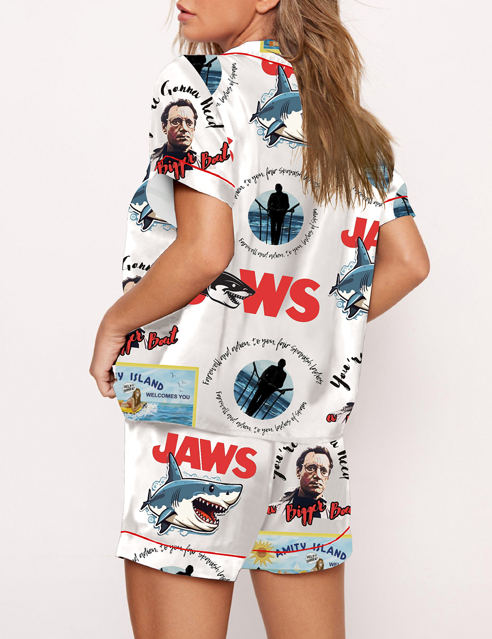 Women's Jaws Captain Quint Chief Brody Amity Island Print Pajama Set