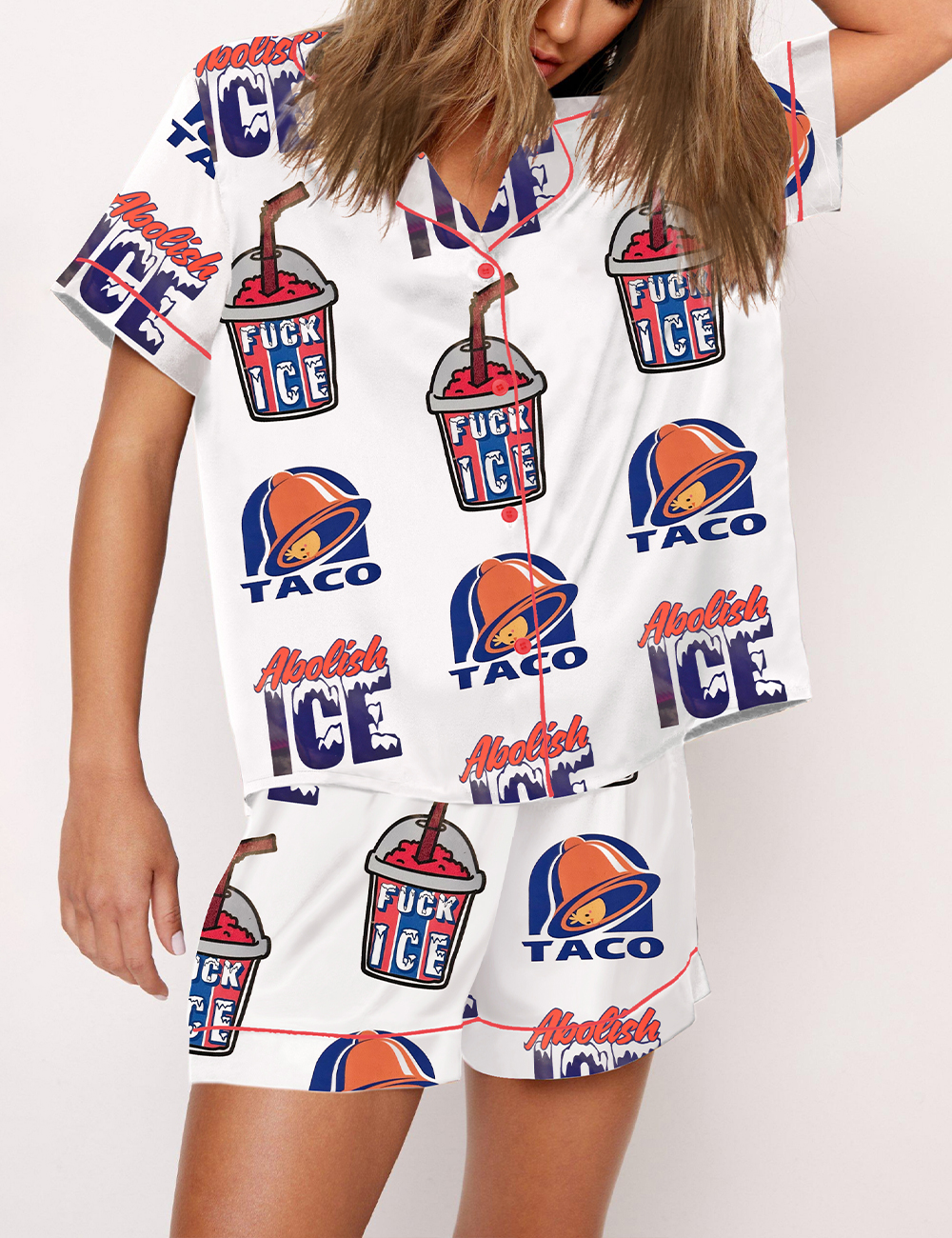 Women's Abolish Ice 8647 Chicken Taco FDT Print Pajama Set