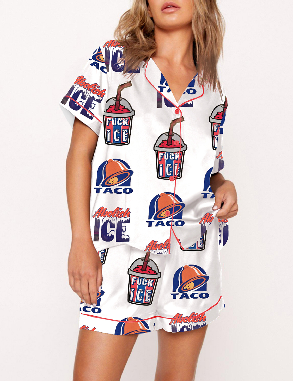 Women's Abolish Ice 8647 Chicken Taco FDT Print Pajama Set