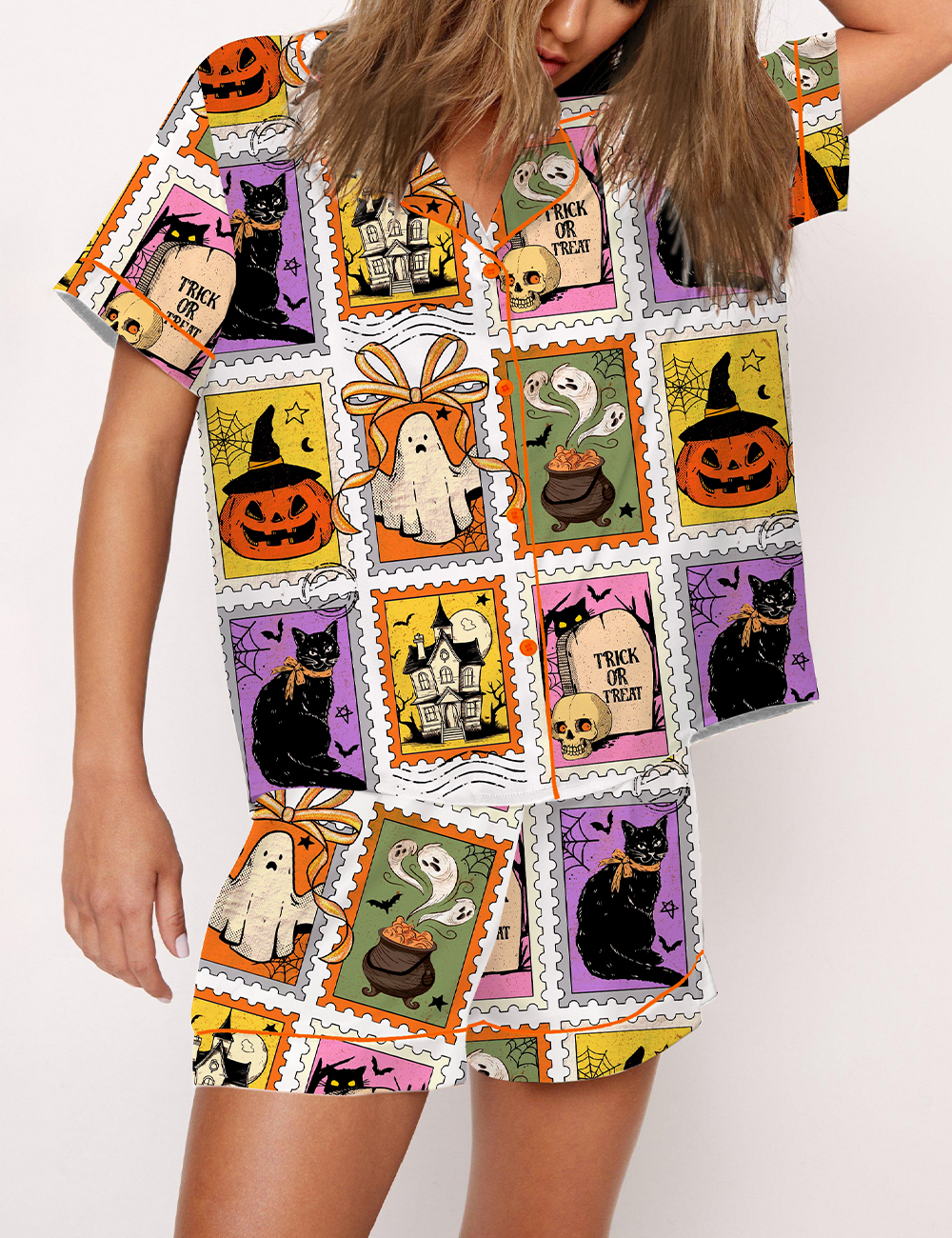 Women's Halloween Cat Ghost Pajama Set