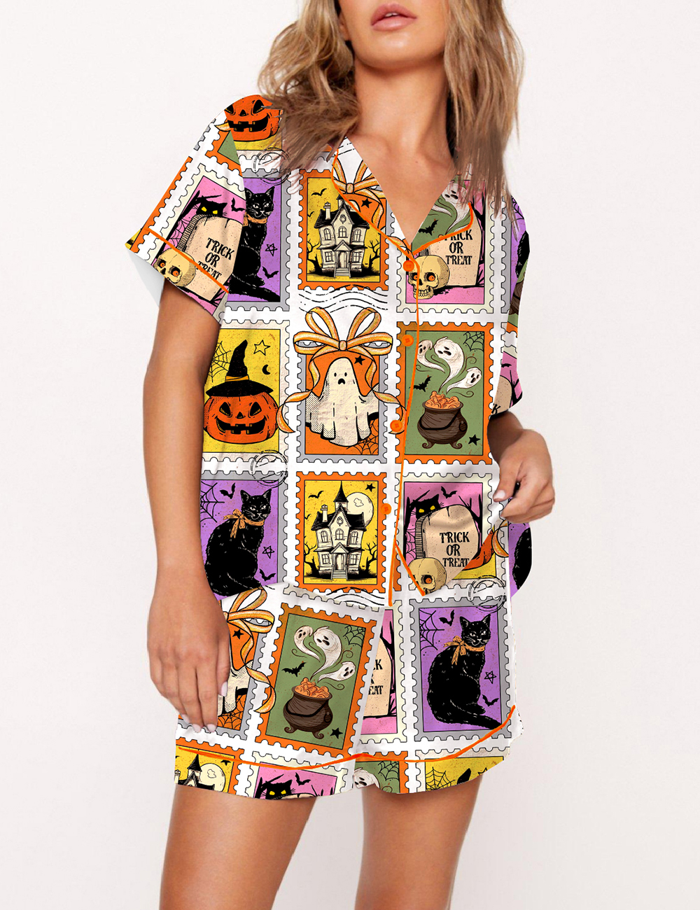 Women's Halloween Cat Ghost Pajama Set