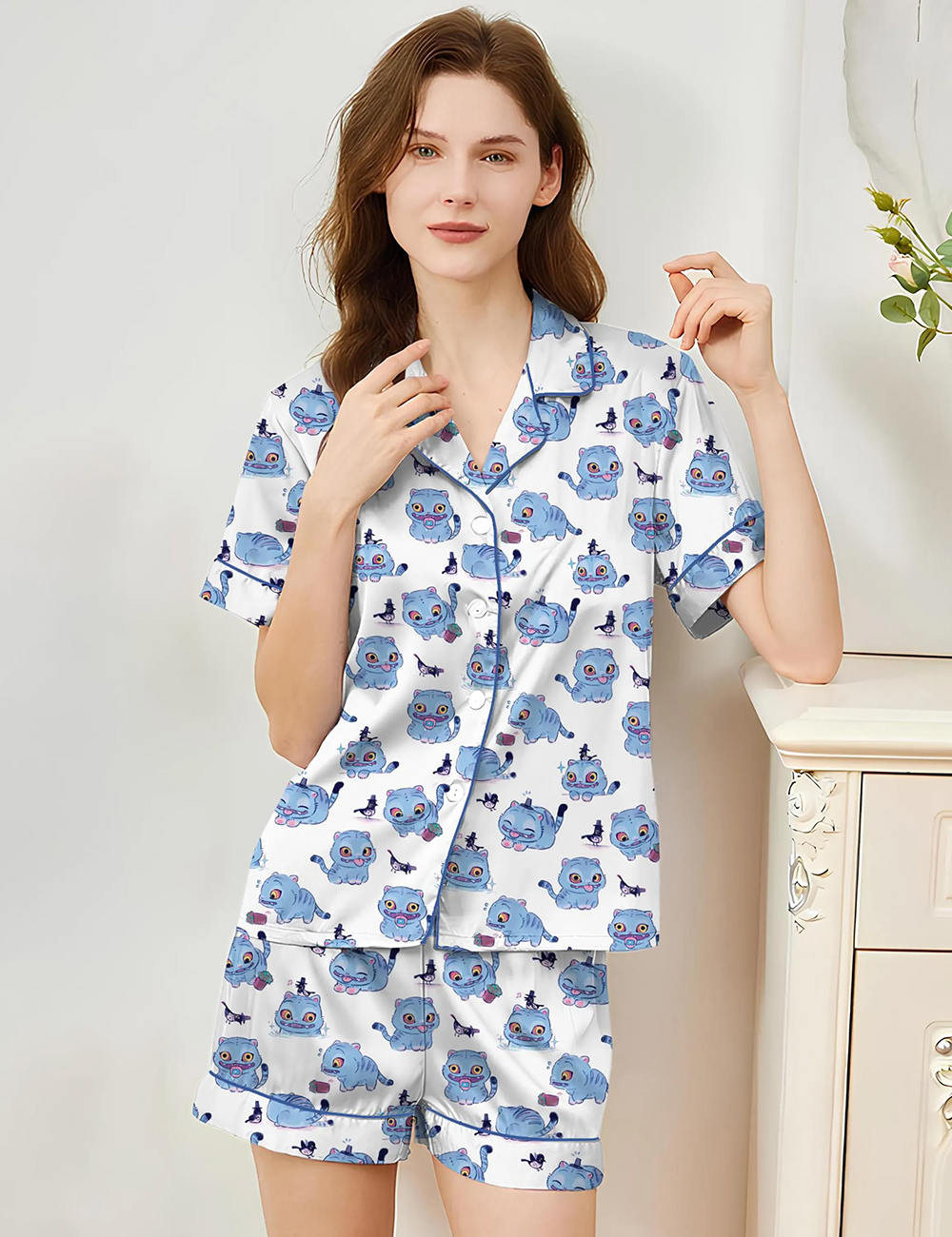 Women's Kpop Demon Hunters Blue Tiger & Magpie Pajama Set