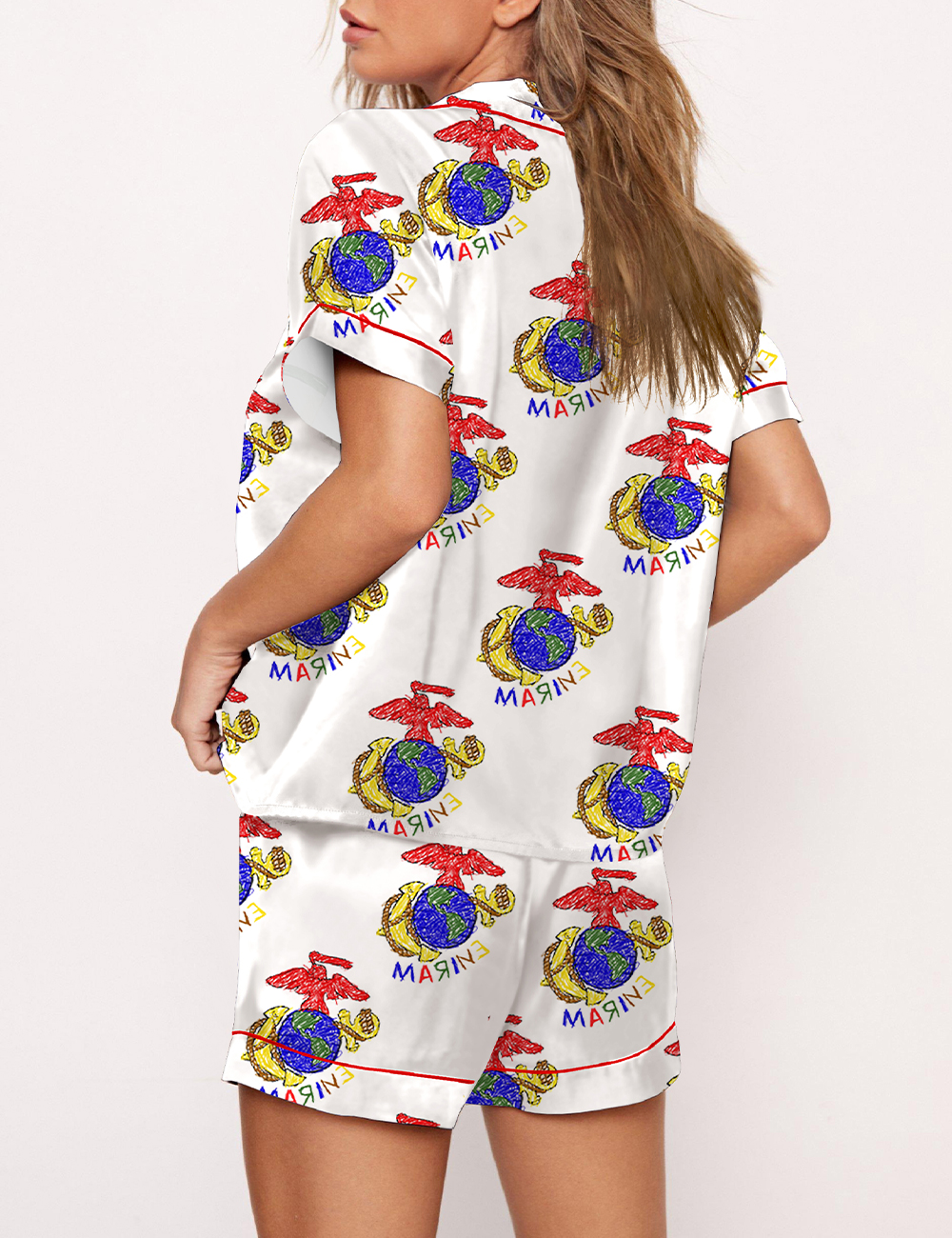 Women's Marine Eagle Globe And Anchor Crayon Drawing Pajama Set