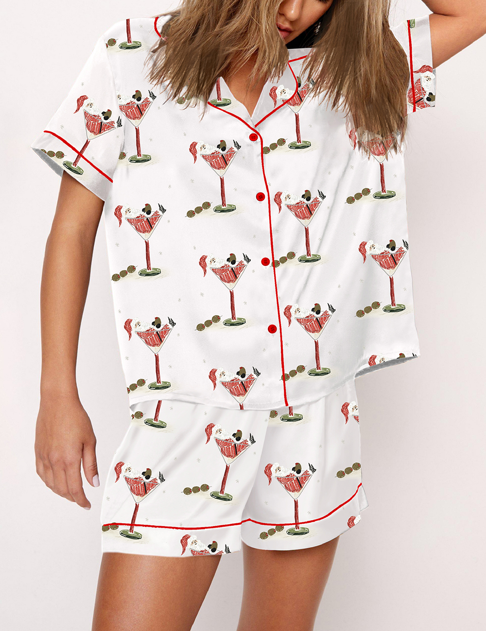 Women's Christmas Santa Claus In Martini Glasses Pajama Set