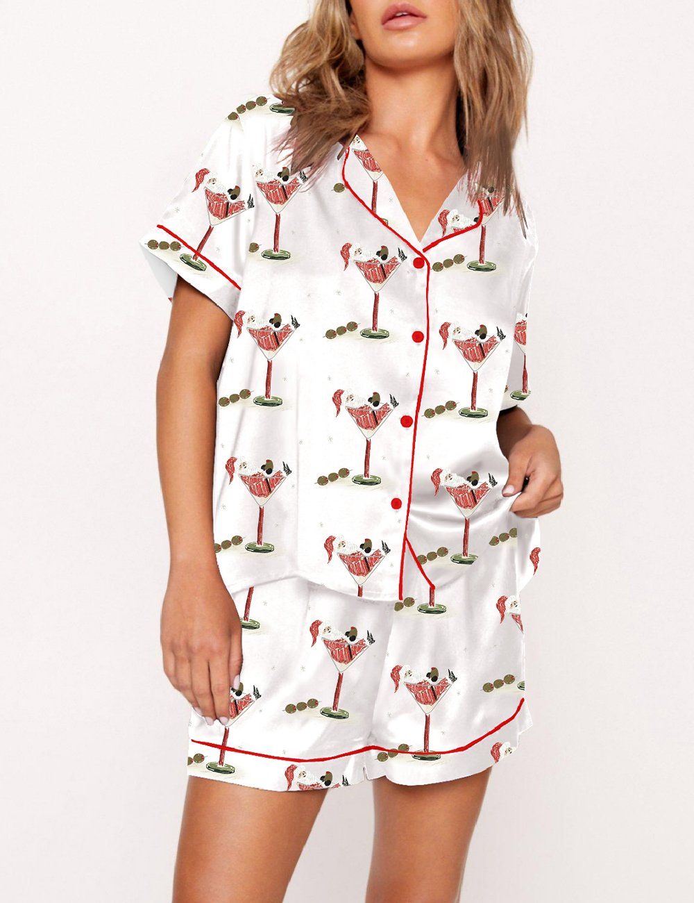 Women's Christmas Santa Claus In Martini Glasses Pajama Set