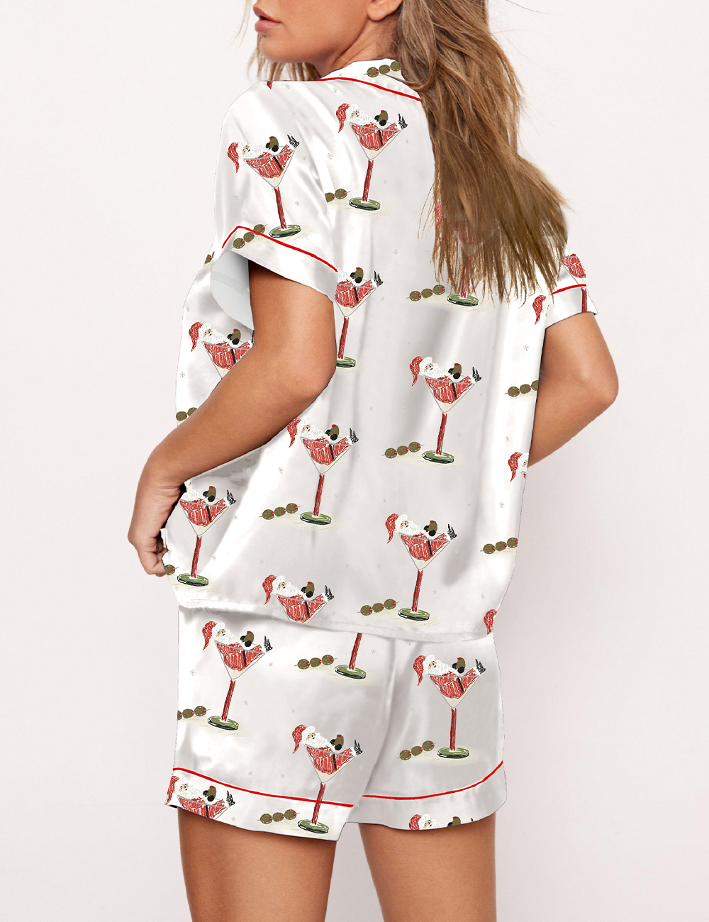 Women's Christmas Santa Claus In Martini Glasses Pajama Set