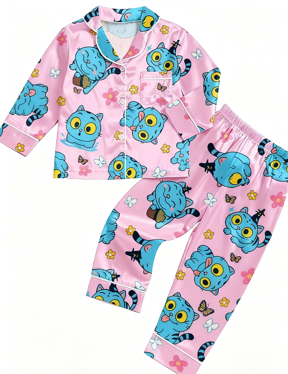 Kid's Kpop Demon Hunters Huntrix Derpy Tiger Satin Pajama Set