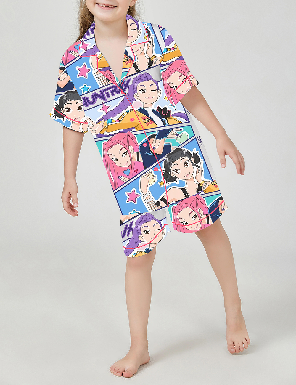 Kid's Kpop Demon Hunters Huntrix Mira Rumi Zoey Satin Pajama Set