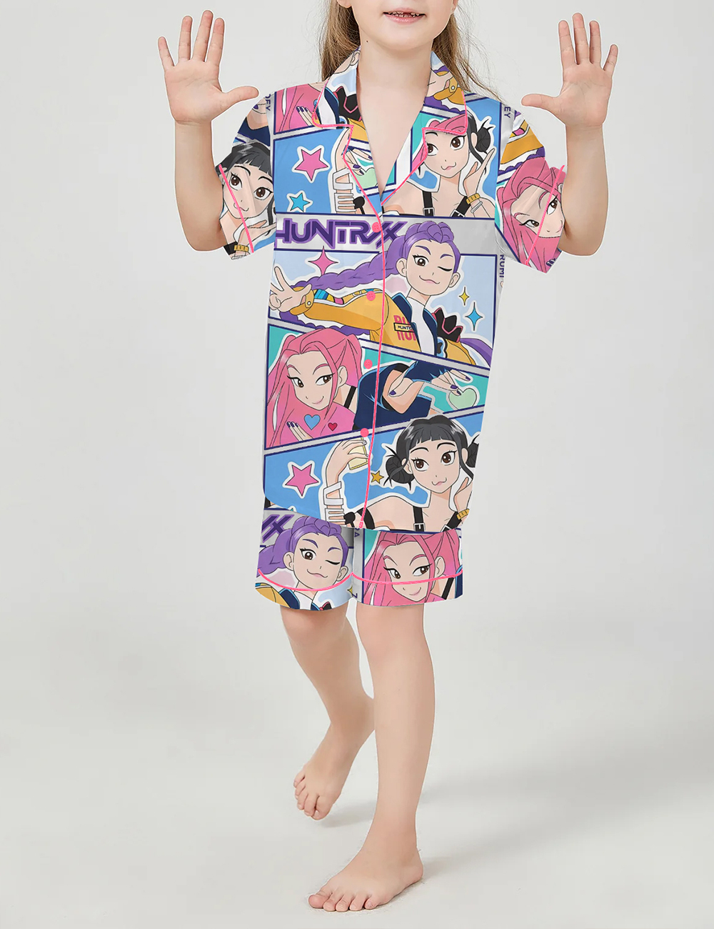 Kid's Kpop Demon Hunters Huntrix Mira Rumi Zoey Satin Pajama Set