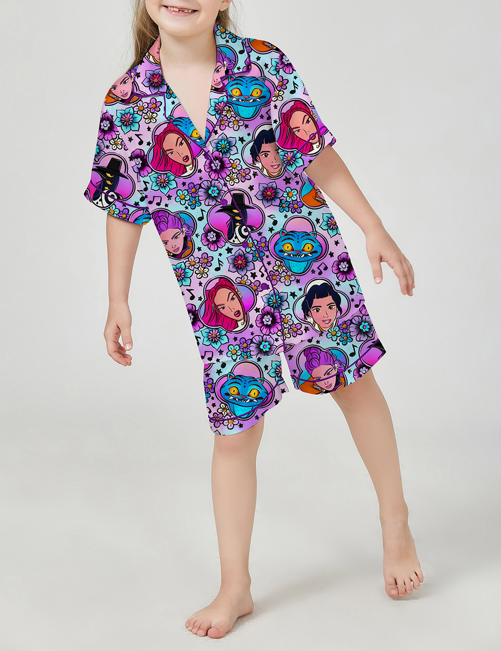Kid's Kpop Demon Hunters Huntrix Purple Satin Pajama Set