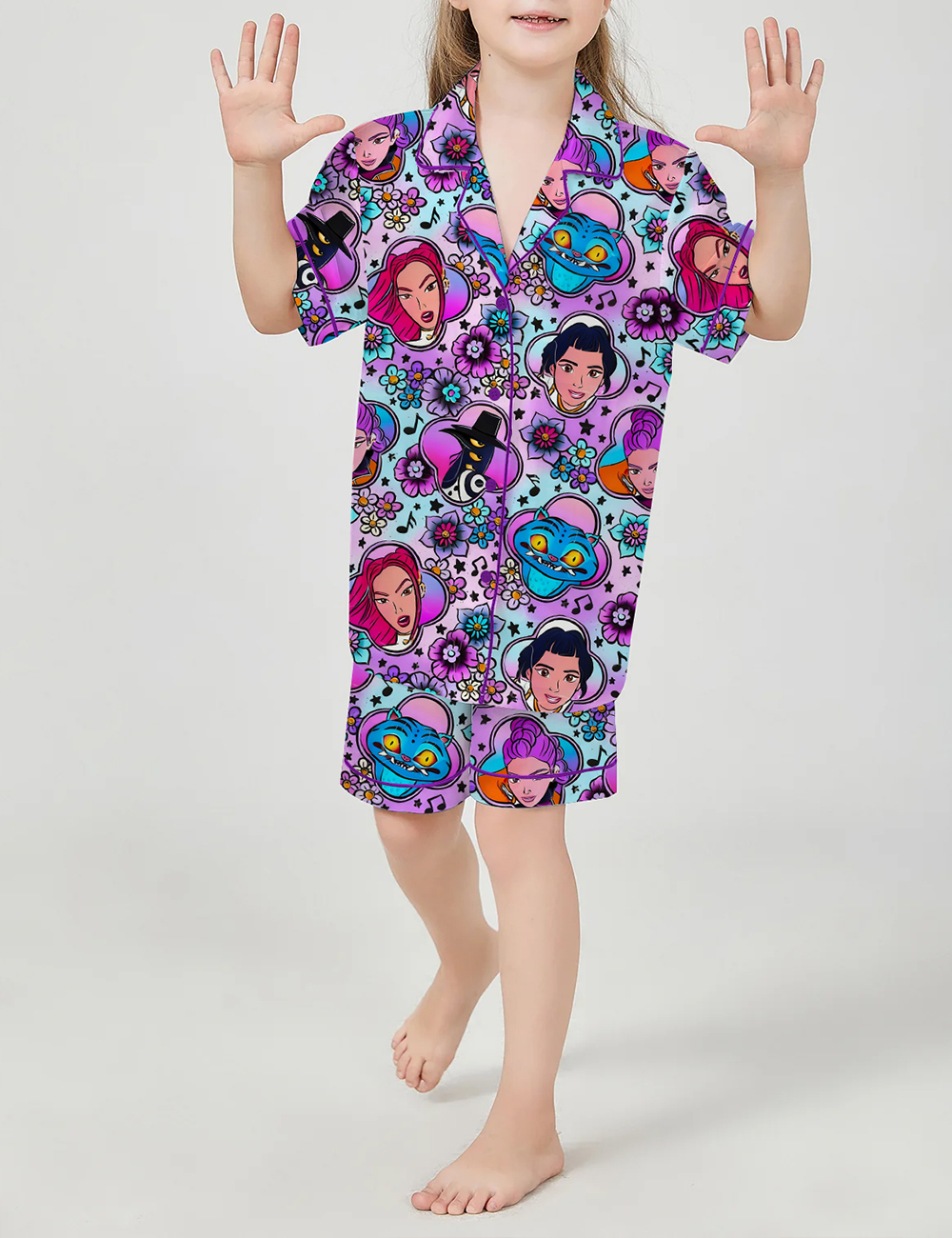 Kid's Kpop Demon Hunters Huntrix Purple Satin Pajama Set