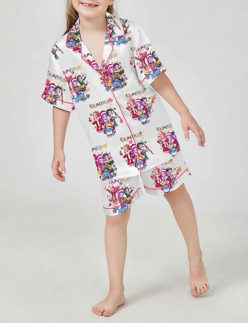 Kid's Kpop Demon Hunters Huntrix Christmas Satin Pajama Set