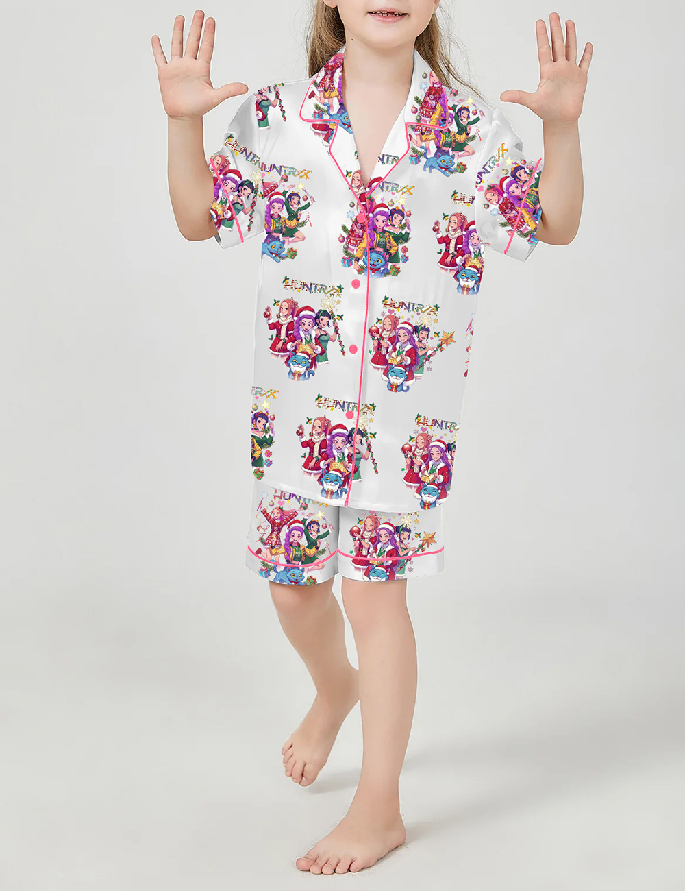 Kid's Kpop Demon Hunters Huntrix Christmas Satin Pajama Set