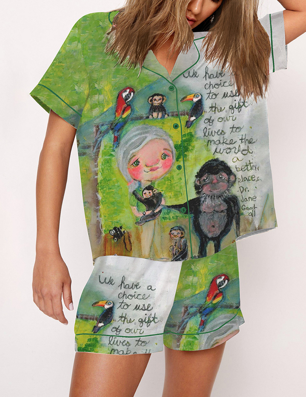 Women's Jane Goodall Female Scientist Satin Pajama Set