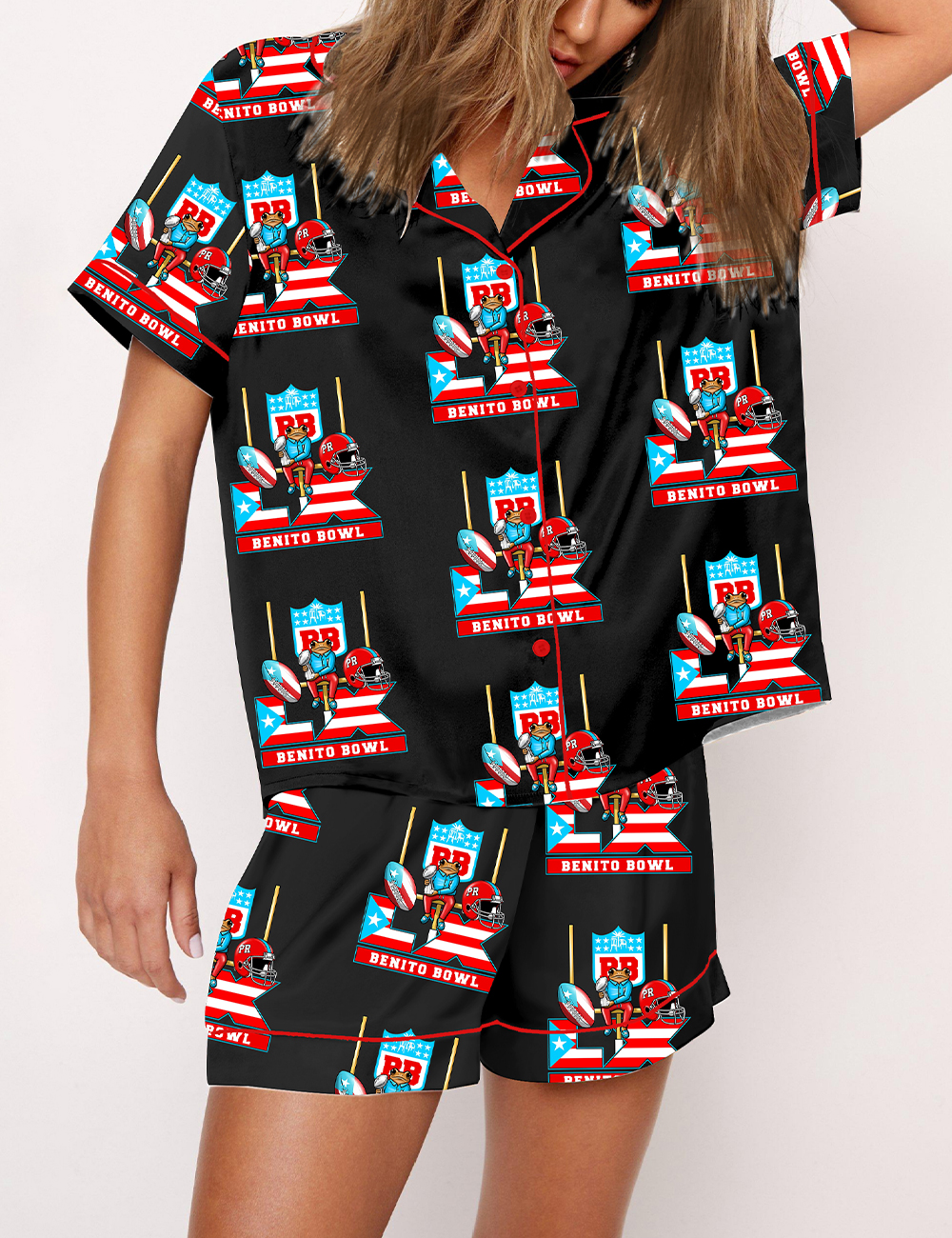 Women's Vintage Benito Bowl Football Bad Bunny Hald Time Show Pajama Set