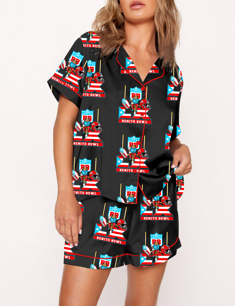 Women's Vintage Benito Bowl Football Bad Bunny Hald Time Show Pajama Set