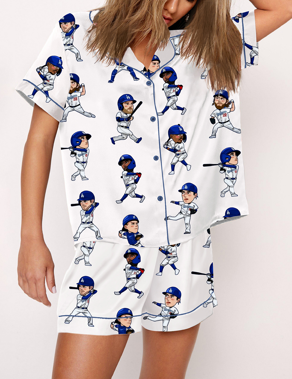 Women's Los Angeles Dodgers Cartoon Baseball Player World Series Champions Pajama Set