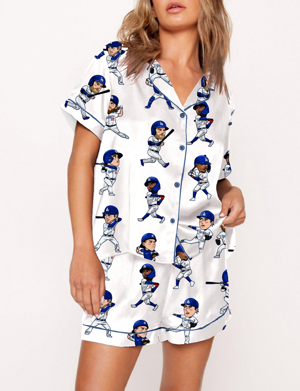 Women's Los Angeles Dodgers Cartoon Baseball Player World Series Champions Pajama Set