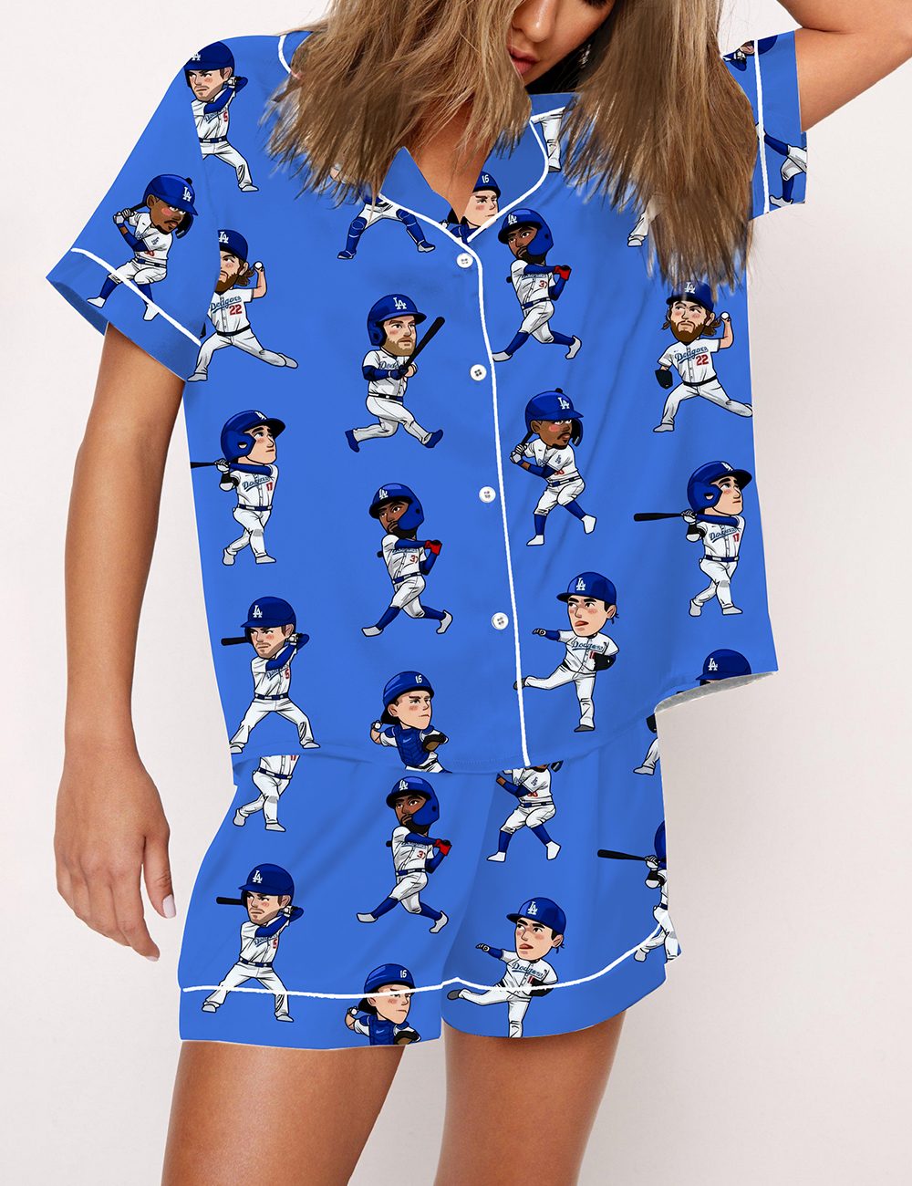 Women's Los Angeles Dodgers Cartoon Baseball Player World Series Champions Pajama Set