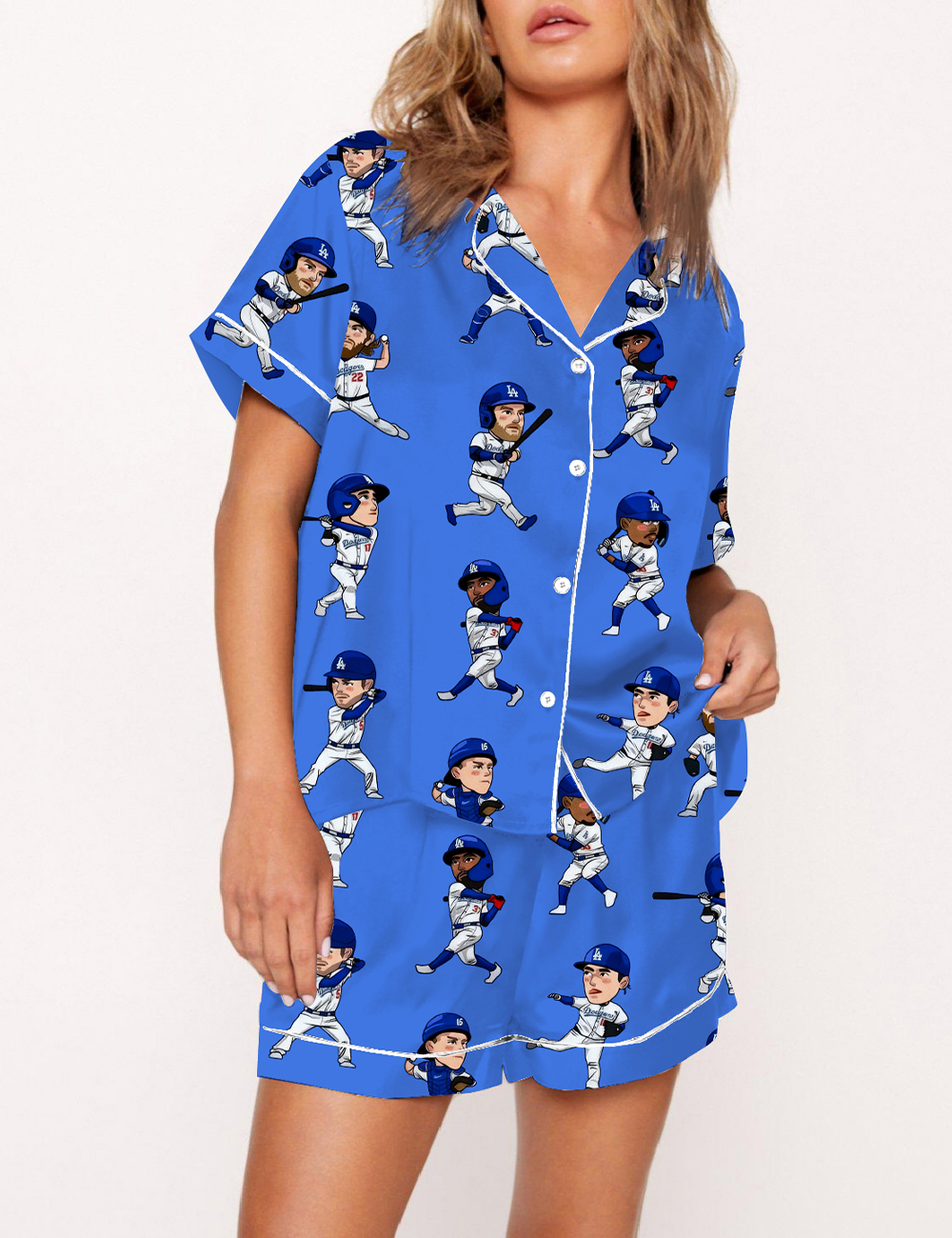 Women's Los Angeles Dodgers Cartoon Baseball Player World Series Champions Pajama Set