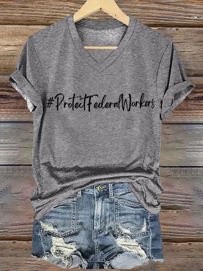 V-neck Retro Protect Federal Workers Print T-Shirt
