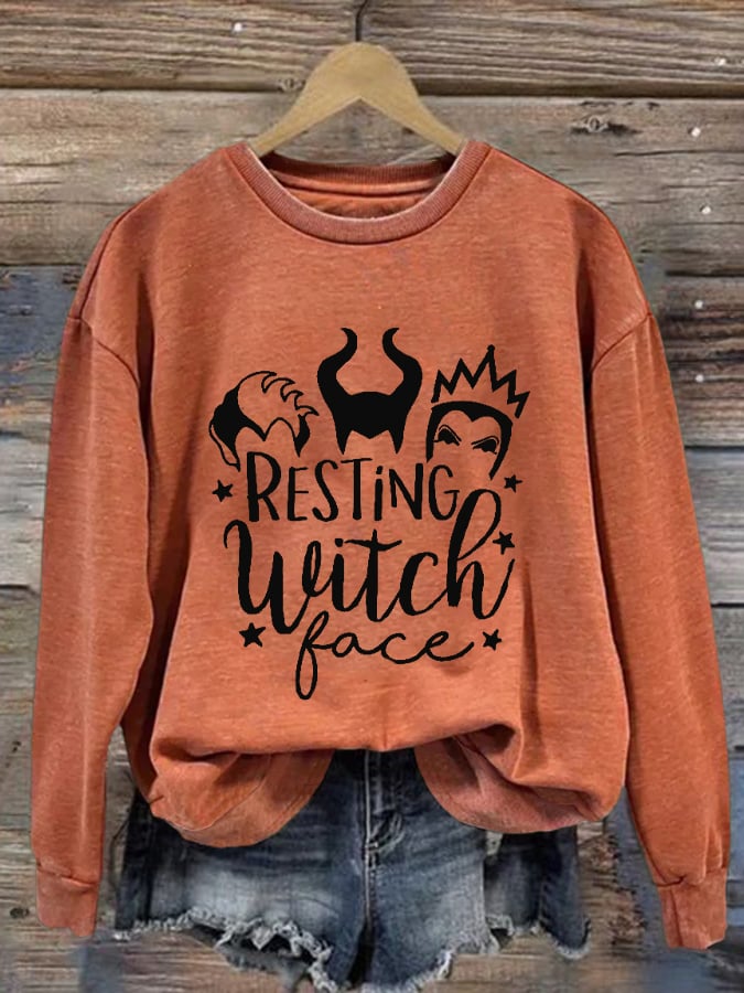 Women's Resting Witch Face Print Casual Crew Neck Sweatshirt