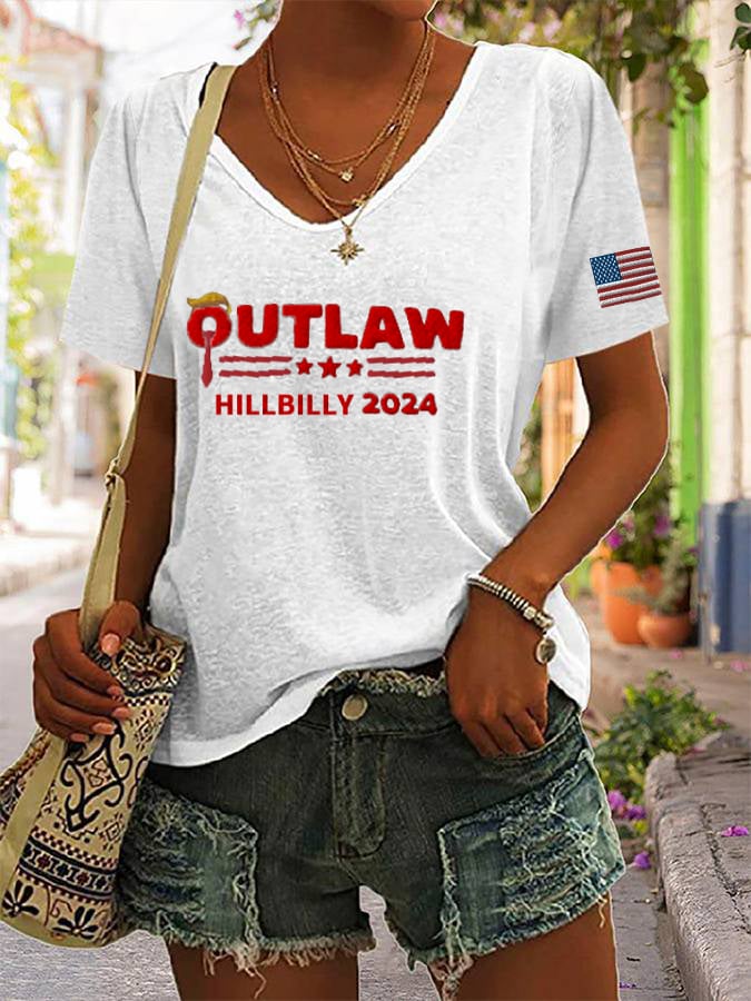 Women'sThe Outlaw and The Hillbilly Print V-Neck T-Shirt