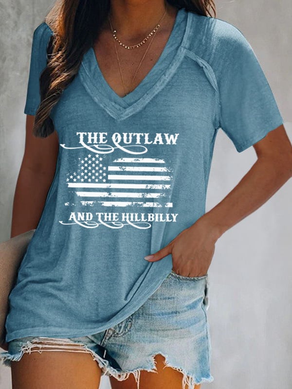 Women's The Outlaw and The Hillbilly Print V-Neck T-Shirt