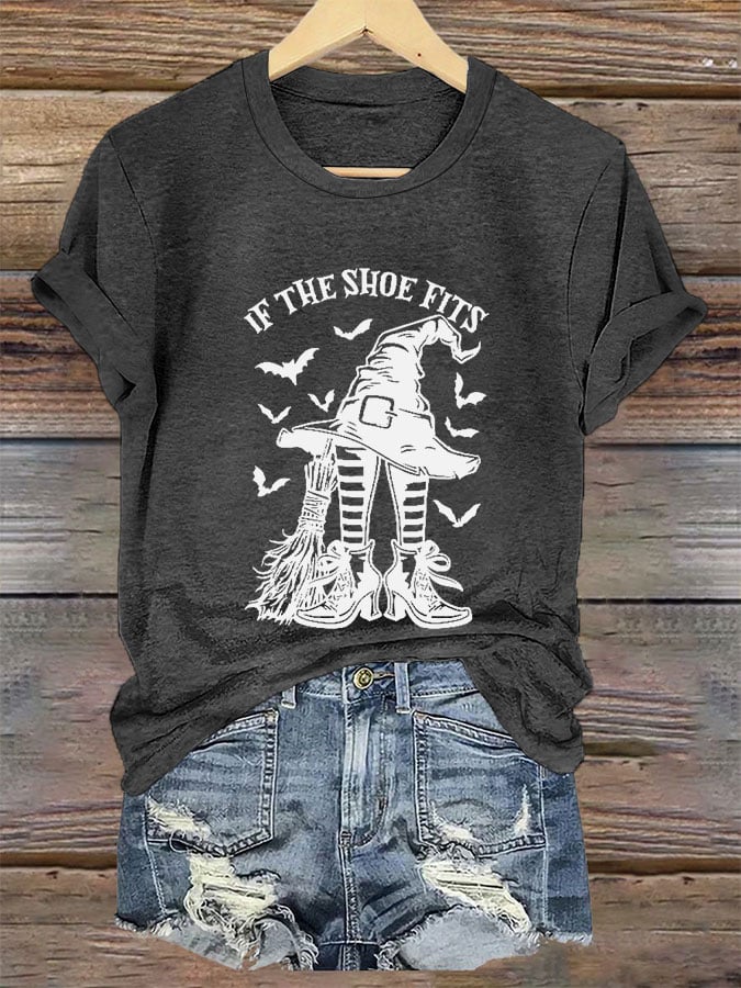 Women's Happy Halloween If The Shoe Fits   Print Crew Neck T-Shirt