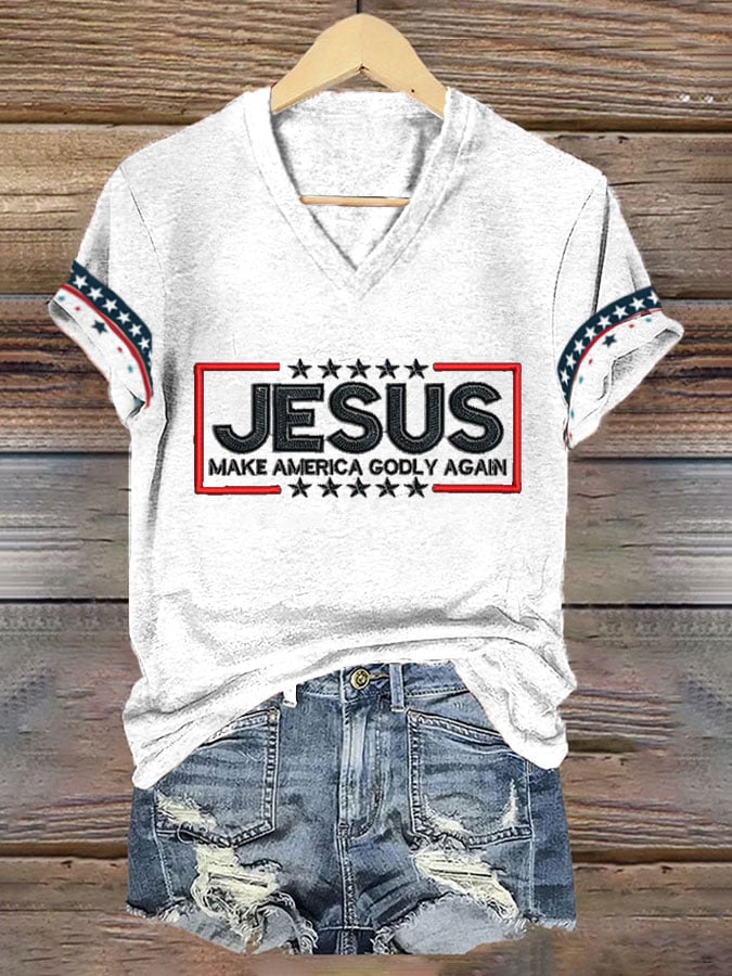 Women's American Woman Vote Art Print V-Neck T-Shirt