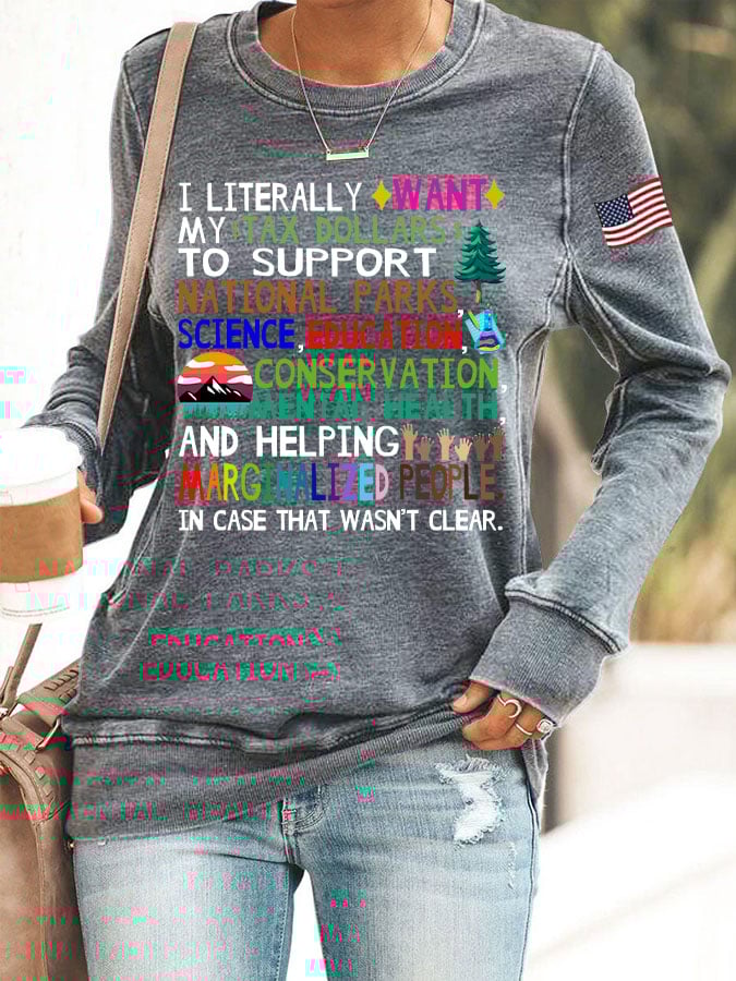 Women's Support National Parks Print Round Neck Sweatshirt