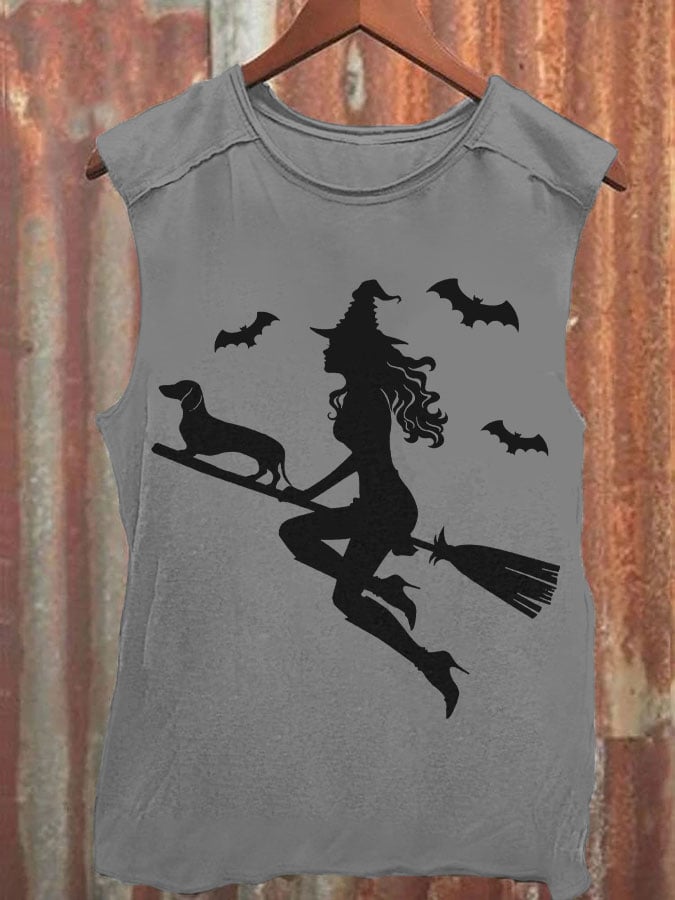 Women's Witch and Puppy Print Vest