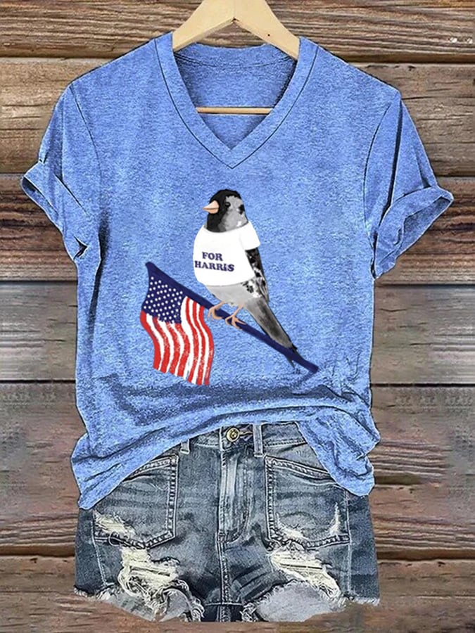 Women's Hot Dove Flag Printed Casual T-shirt