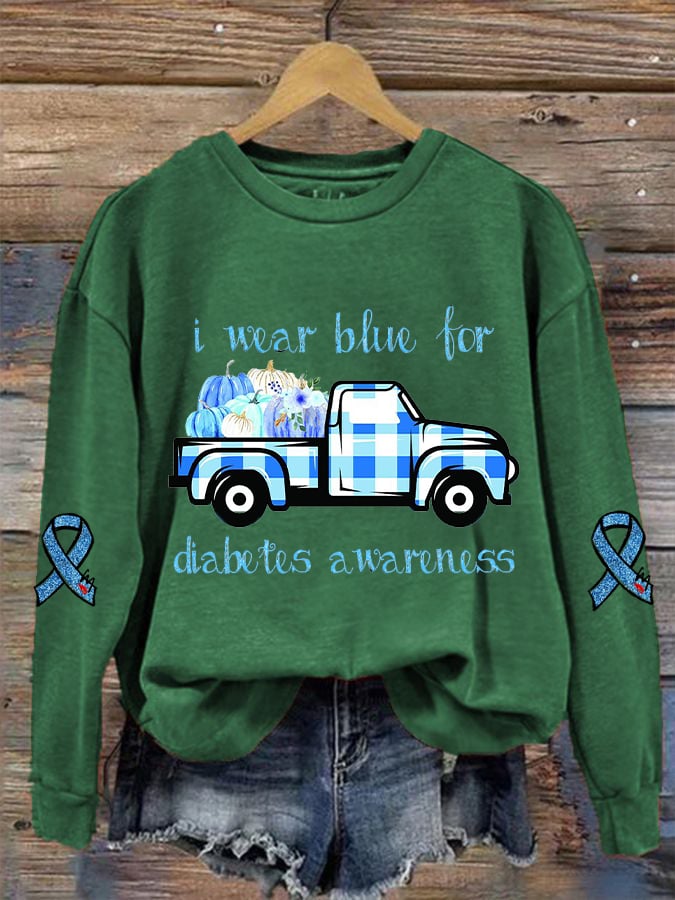 Women's Diabetes Awareness In November We Wear Blue Printed Sweatshirt