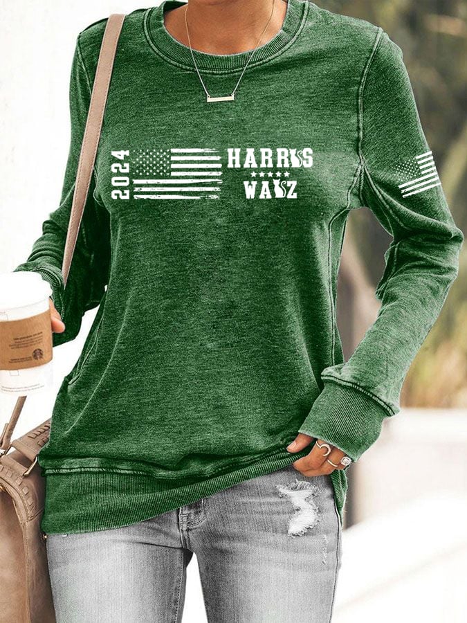Women's American Flag Print Crew Neck Sweatshirt