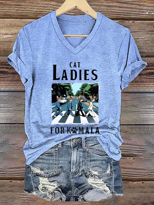 Women's Cat Ladies For Comma La Print T-Shirt