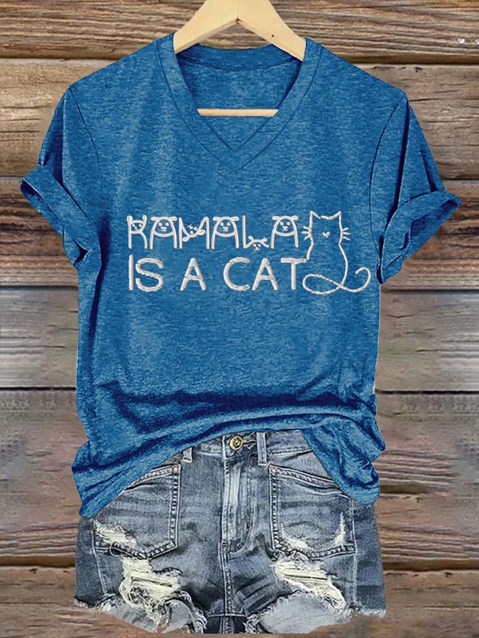 Women's La Is A Cat Print Casual T-Shirt