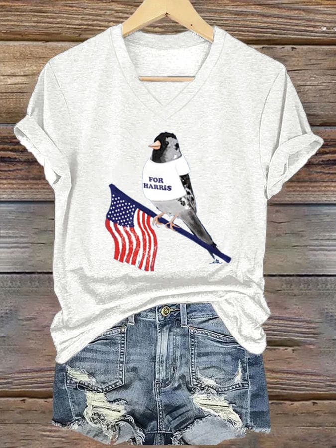 Women's Hot Dove Flag Printed Casual T-shirt