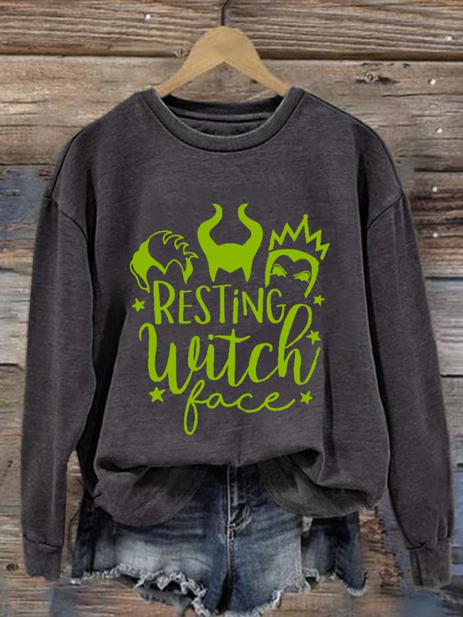 Women's Resting Witch Face Print Casual Crew Neck Sweatshirt