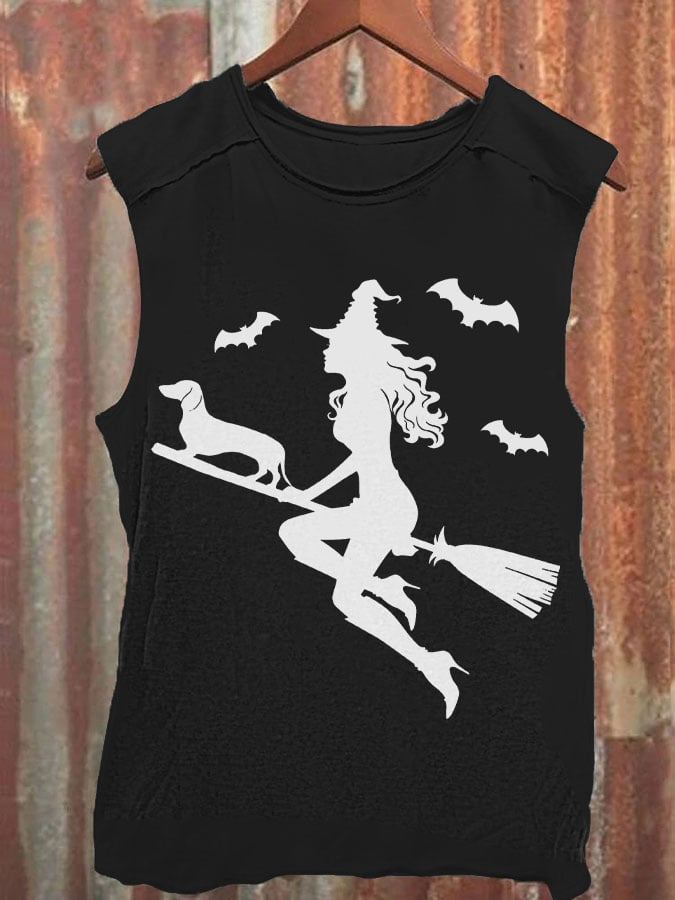 Women's Witch and Puppy Print Vest