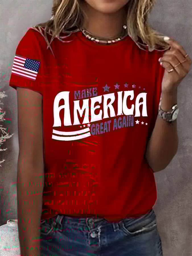 Women's Make America Great Again Printed Crew Neck Short Sleeve T-Shirt