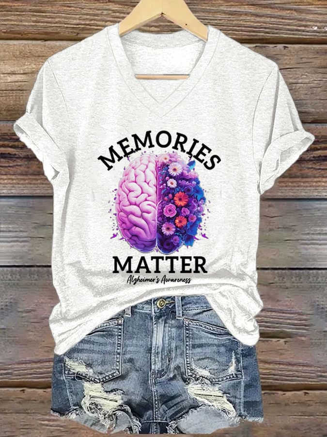 Alzheimers Awareness Memories Matter Brain Flowers Alzheimers T Shirt