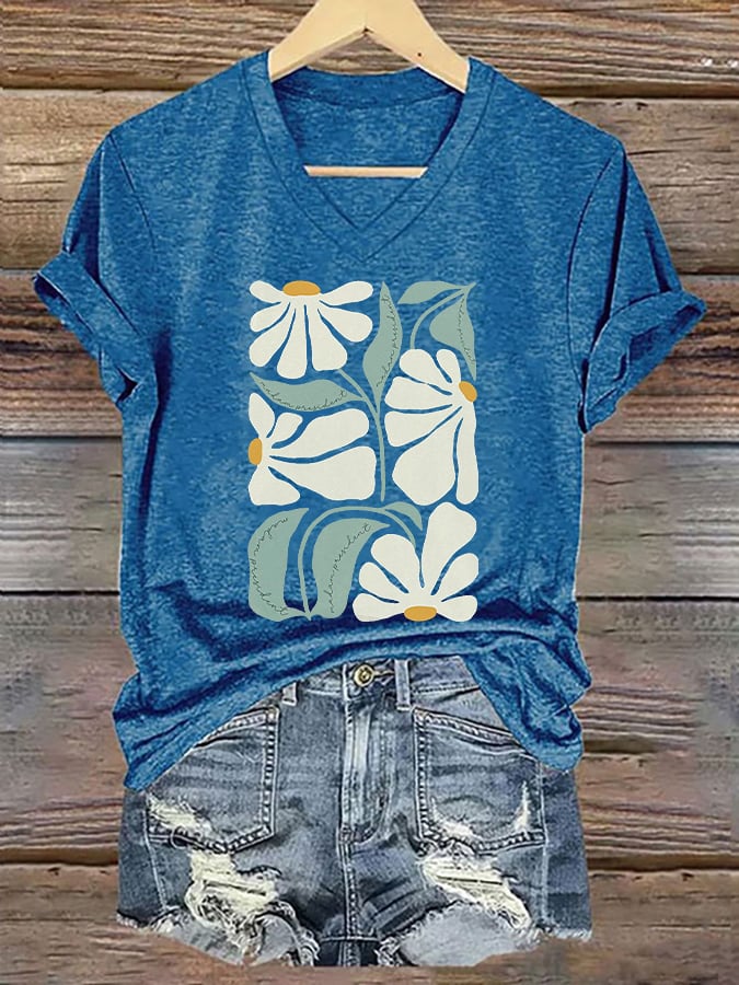 Women's Feminism Flower Print V-Neck T-Shirt