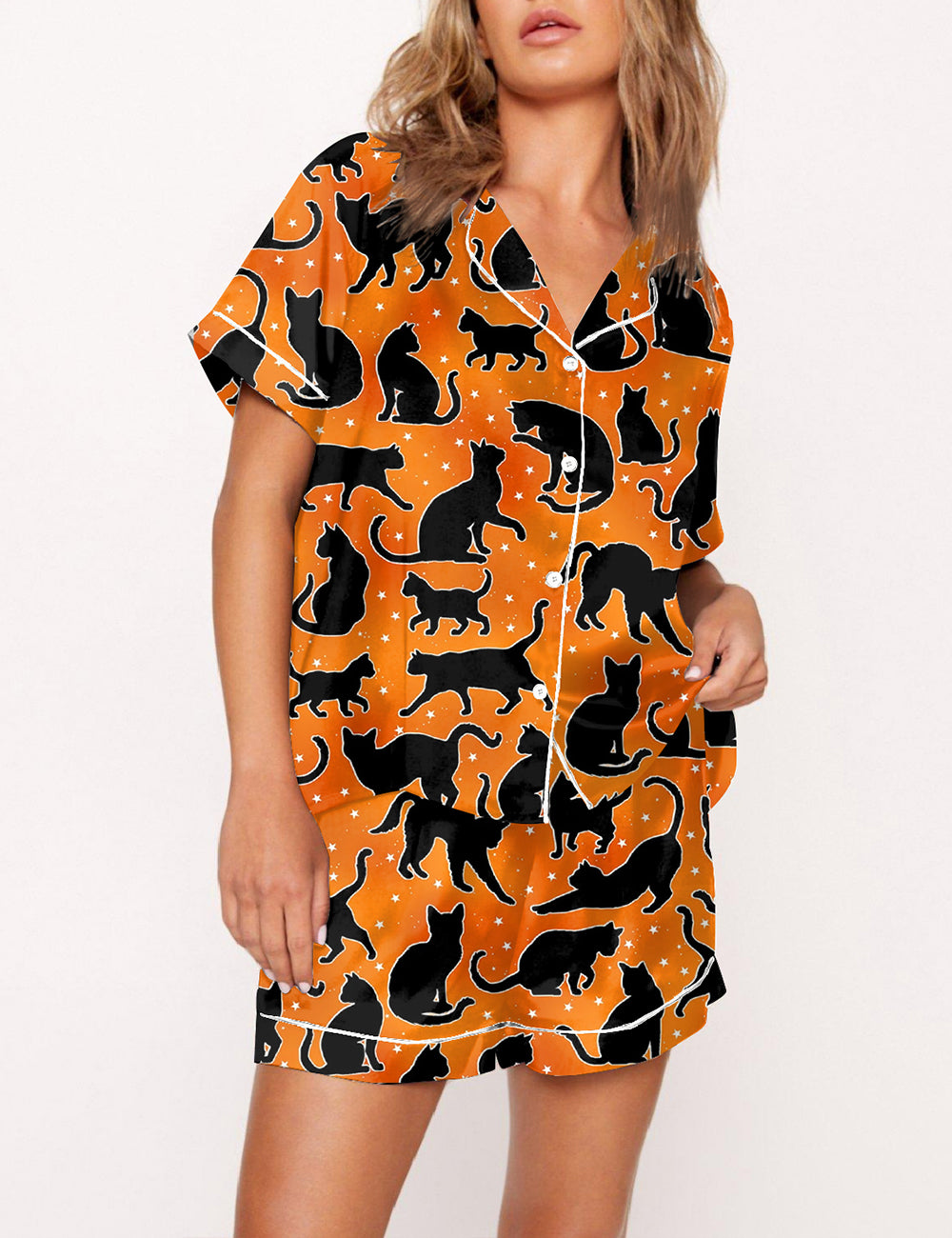 Women's Black Cat Halloween Spirit Pajama Set