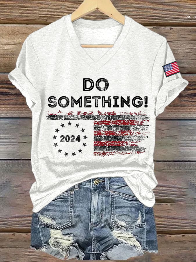 Women's Do Something Printed Casual V Neck T-Shirt