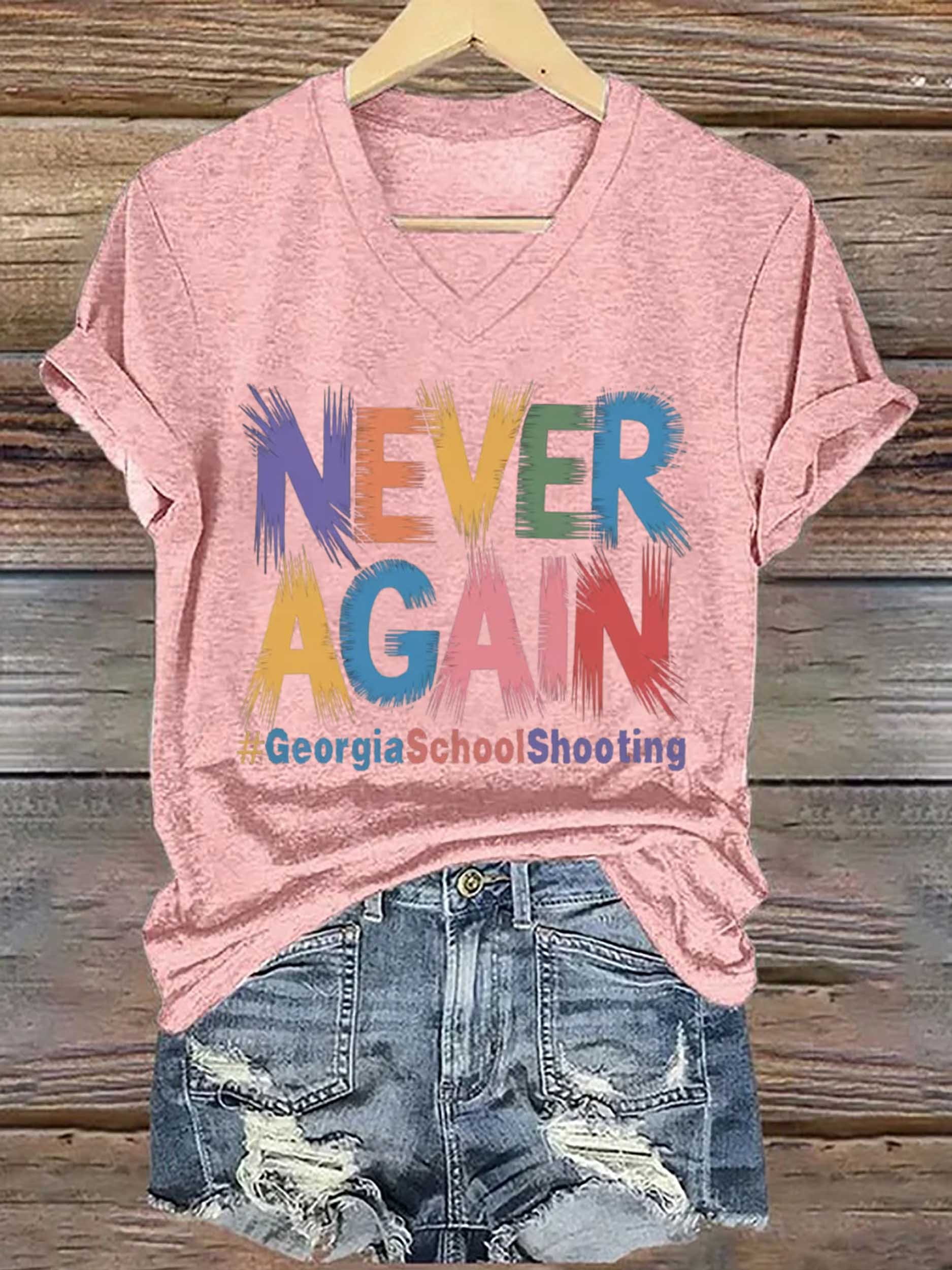 Women's Never Again #Georgiaschoolshooting Printed Short-Sleeved T-Shirt